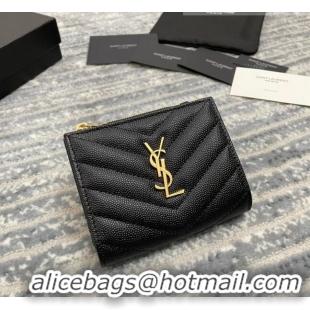 Promotional Saint Laurent Fold Wallet in Grained Leather 517045 Black/Gold 2022