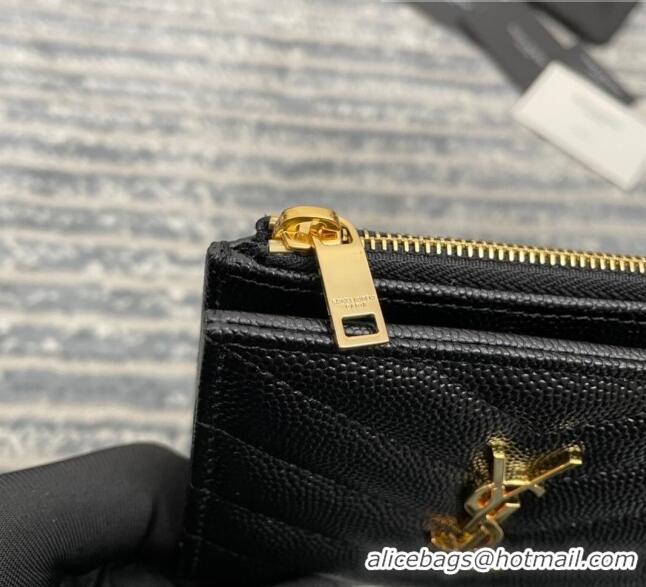 Promotional Saint Laurent Fold Wallet in Grained Leather 517045 Black/Gold 2022