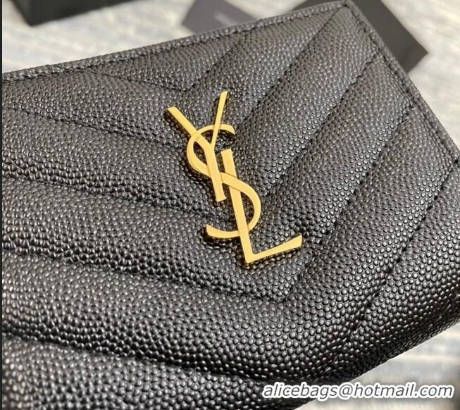 Promotional Saint Laurent Fold Wallet in Grained Leather 517045 Black/Gold 2022