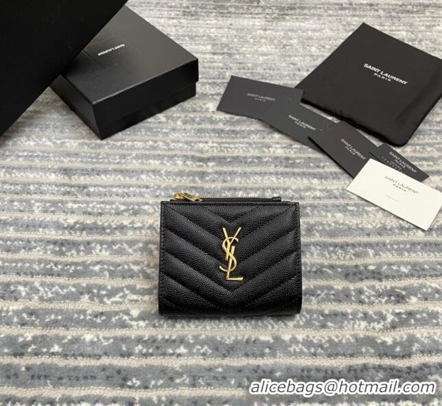 Promotional Saint Laurent Fold Wallet in Grained Leather 517045 Black/Gold 2022