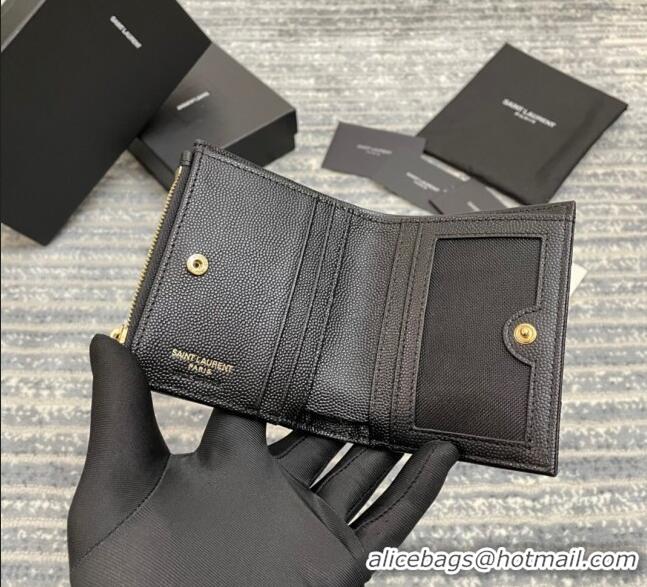 Promotional Saint Laurent Fold Wallet in Grained Leather 517045 Black/Gold 2022