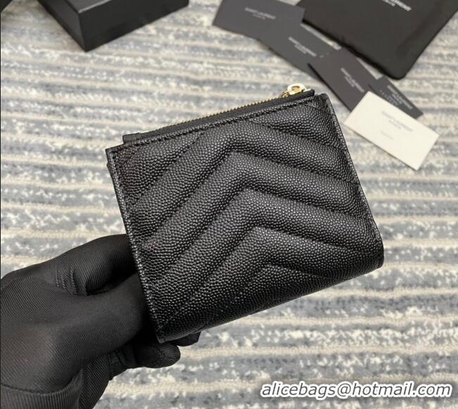 Promotional Saint Laurent Fold Wallet in Grained Leather 517045 Black/Gold 2022