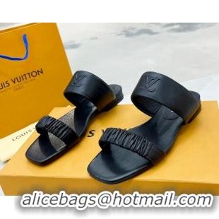 Low Cost Louis Vuitton Drapy Flat Slide Sandals with Ruching Black 062033