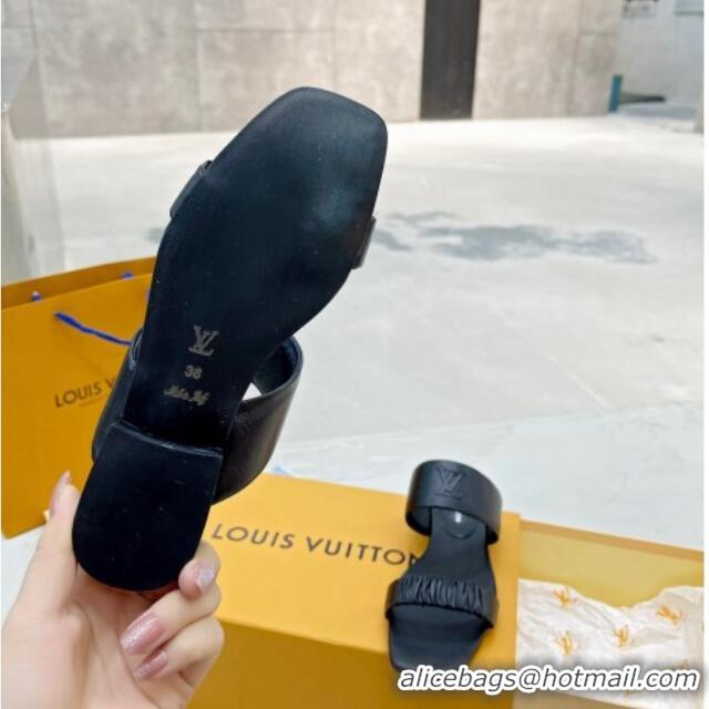 Low Cost Louis Vuitton Drapy Flat Slide Sandals with Ruching Black 062033