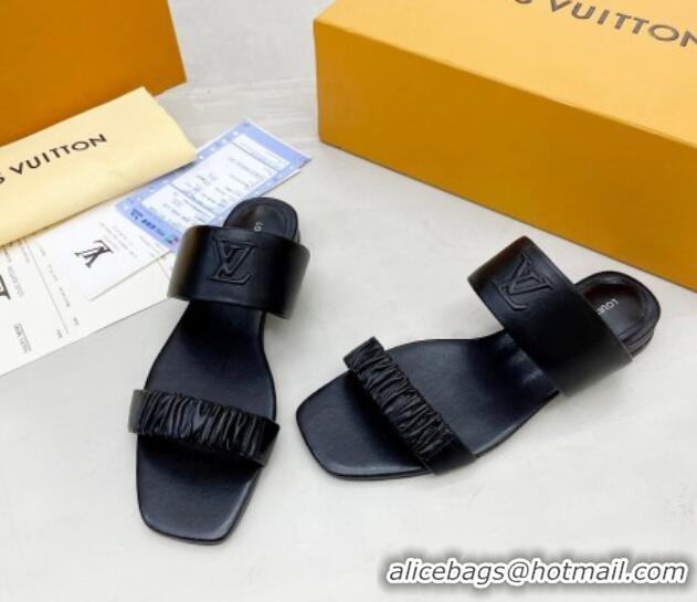 Low Cost Louis Vuitton Drapy Flat Slide Sandals with Ruching Black 062033