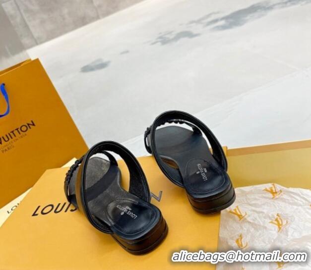 Low Cost Louis Vuitton Drapy Flat Slide Sandals with Ruching Black 062033