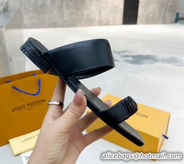 Low Cost Louis Vuitton Drapy Flat Slide Sandals with Ruching Black 062033