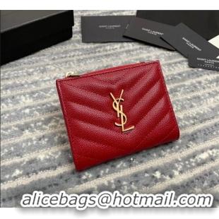 Buy Discount  Saint Laurent Fold Wallet in Grained Leather 517045 Red/Gold 2022