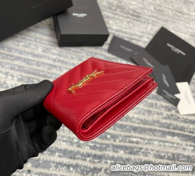 Buy Discount  Saint Laurent Fold Wallet in Grained Leather 517045 Red/Gold 2022