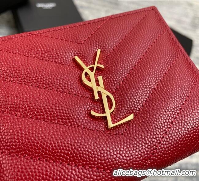 Buy Discount  Saint Laurent Fold Wallet in Grained Leather 517045 Red/Gold 2022