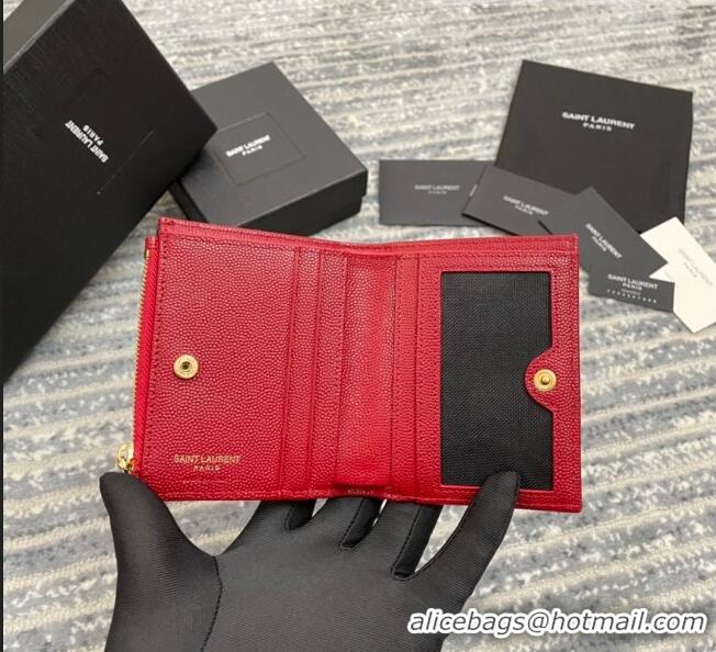 Buy Discount  Saint Laurent Fold Wallet in Grained Leather 517045 Red/Gold 2022