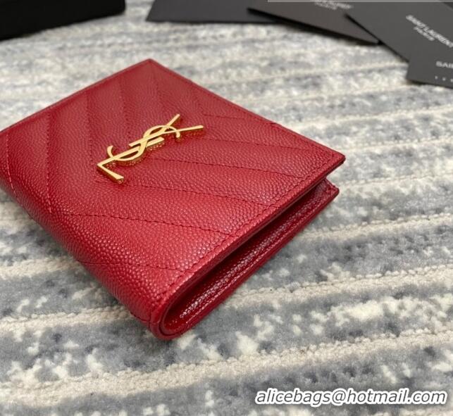 Buy Discount  Saint Laurent Fold Wallet in Grained Leather 517045 Red/Gold 2022