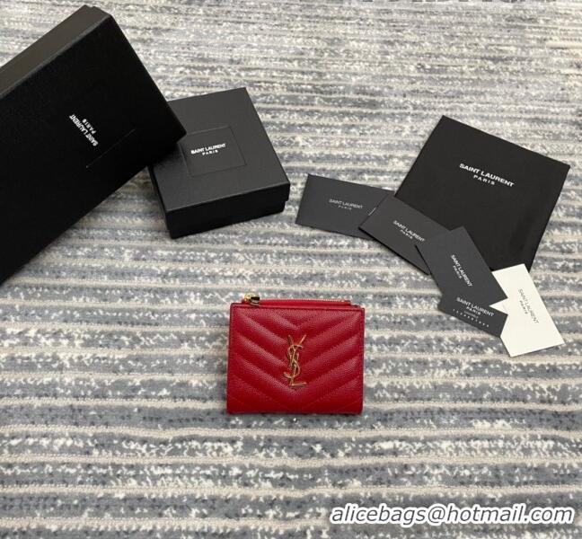 Buy Discount  Saint Laurent Fold Wallet in Grained Leather 517045 Red/Gold 2022