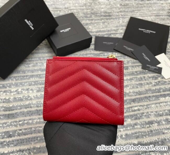 Buy Discount  Saint Laurent Fold Wallet in Grained Leather 517045 Red/Gold 2022