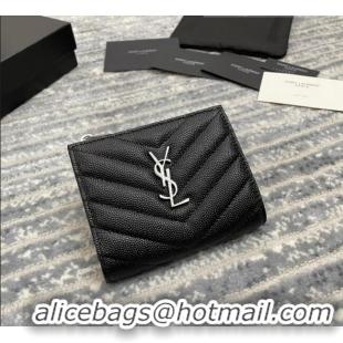 Reasonable Price Saint Laurent Fold Wallet in Grained Leather 517045 Black/Silver 2022