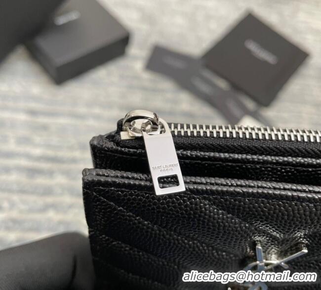 Reasonable Price Saint Laurent Fold Wallet in Grained Leather 517045 Black/Silver 2022