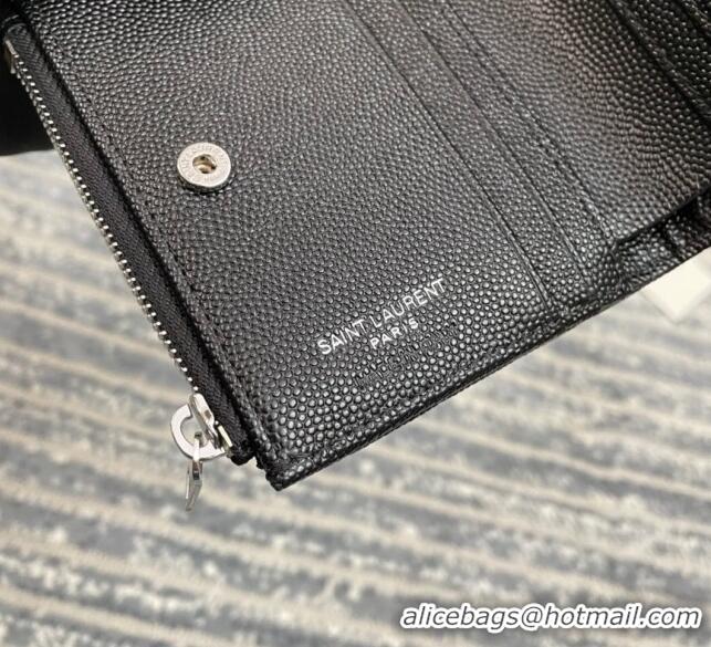 Reasonable Price Saint Laurent Fold Wallet in Grained Leather 517045 Black/Silver 2022