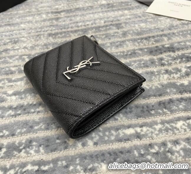 Reasonable Price Saint Laurent Fold Wallet in Grained Leather 517045 Black/Silver 2022