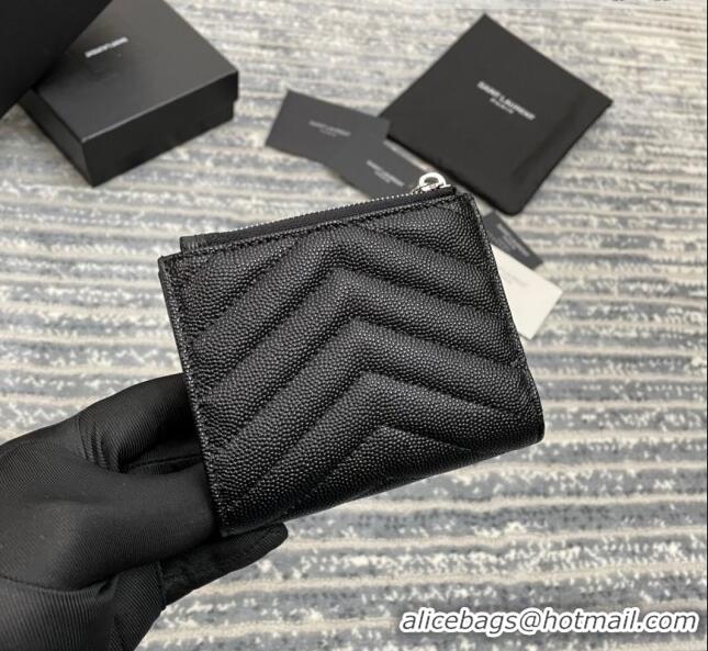 Reasonable Price Saint Laurent Fold Wallet in Grained Leather 517045 Black/Silver 2022