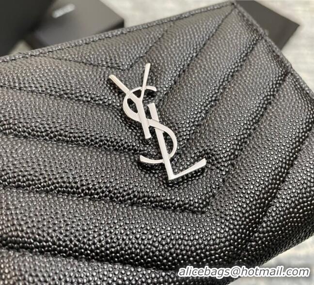 Reasonable Price Saint Laurent Fold Wallet in Grained Leather 517045 Black/Silver 2022