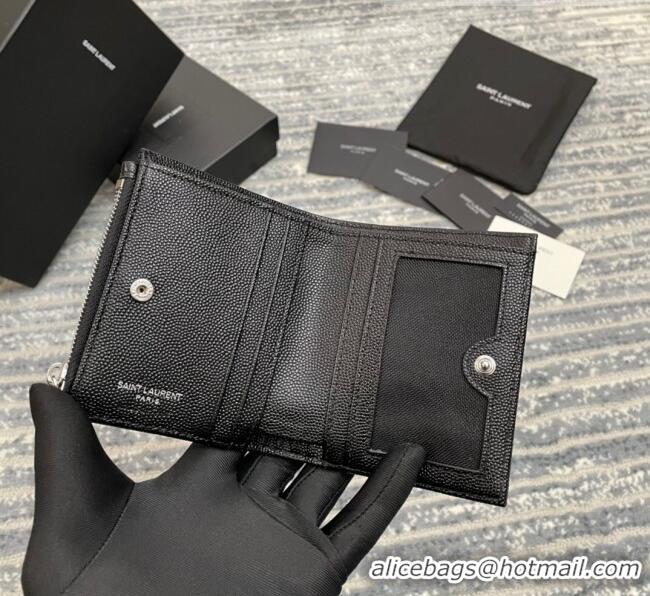 Reasonable Price Saint Laurent Fold Wallet in Grained Leather 517045 Black/Silver 2022