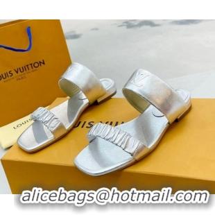 Top Quality Louis Vuitton Drapy Flat Slide Sandals with Ruching Silver 062034