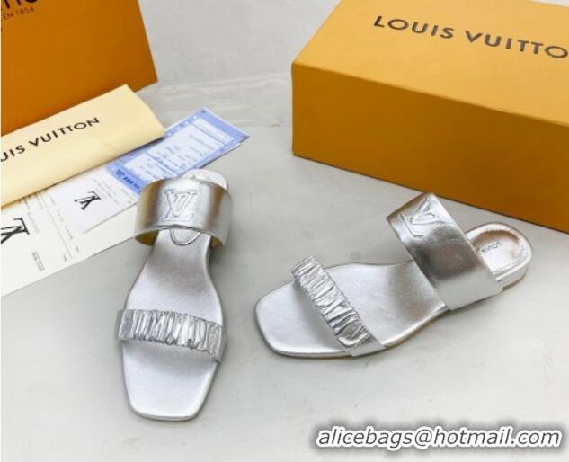 Top Quality Louis Vuitton Drapy Flat Slide Sandals with Ruching Silver 062034