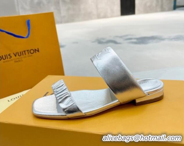 Top Quality Louis Vuitton Drapy Flat Slide Sandals with Ruching Silver 062034