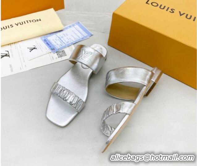 Top Quality Louis Vuitton Drapy Flat Slide Sandals with Ruching Silver 062034