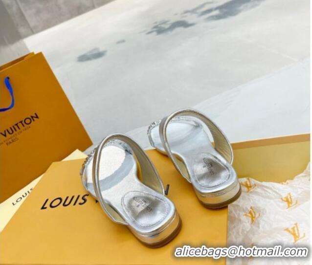 Top Quality Louis Vuitton Drapy Flat Slide Sandals with Ruching Silver 062034