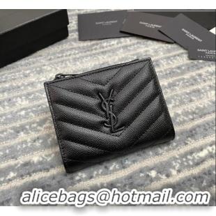 Most Popular Saint Laurent Fold Wallet in Grained Leather 517045 All Black 2022