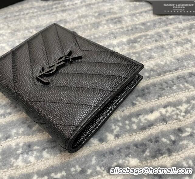 Most Popular Saint Laurent Fold Wallet in Grained Leather 517045 All Black 2022