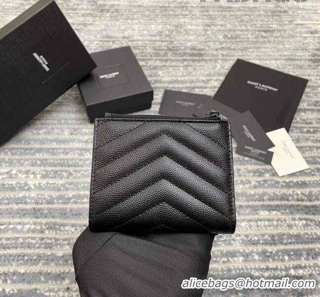 Most Popular Saint Laurent Fold Wallet in Grained Leather 517045 All Black 2022