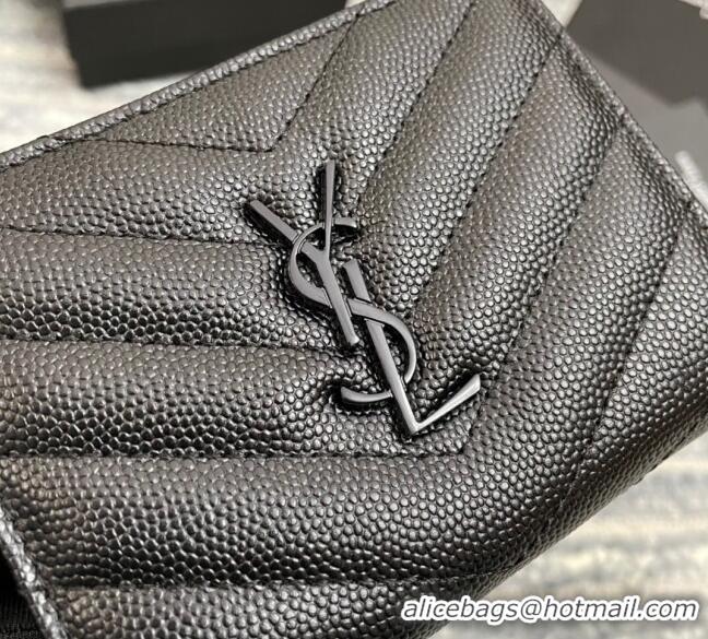 Most Popular Saint Laurent Fold Wallet in Grained Leather 517045 All Black 2022