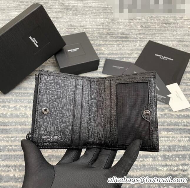 Most Popular Saint Laurent Fold Wallet in Grained Leather 517045 All Black 2022