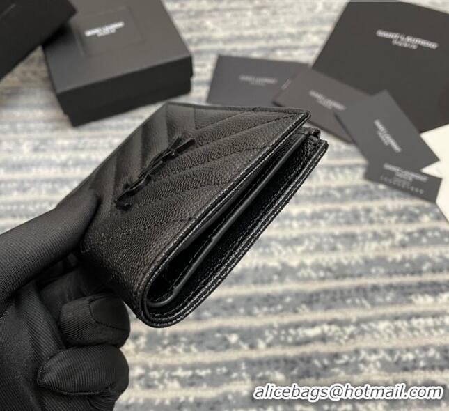 Most Popular Saint Laurent Fold Wallet in Grained Leather 517045 All Black 2022