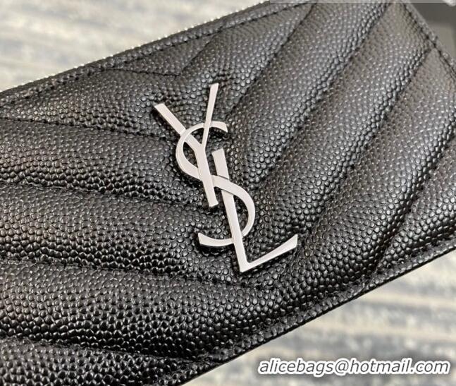 Pretty Style Saint Laurent Monogram Fragments Grained Leather Card Holders Wallet Y1520 Black/Silver 2022