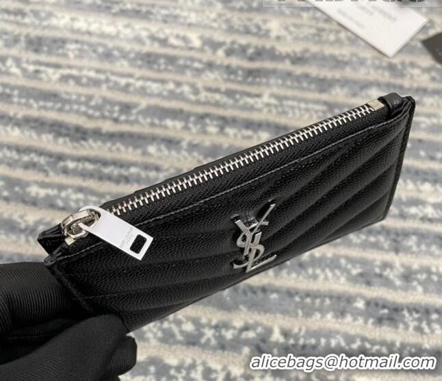 Pretty Style Saint Laurent Monogram Fragments Grained Leather Card Holders Wallet Y1520 Black/Silver 2022