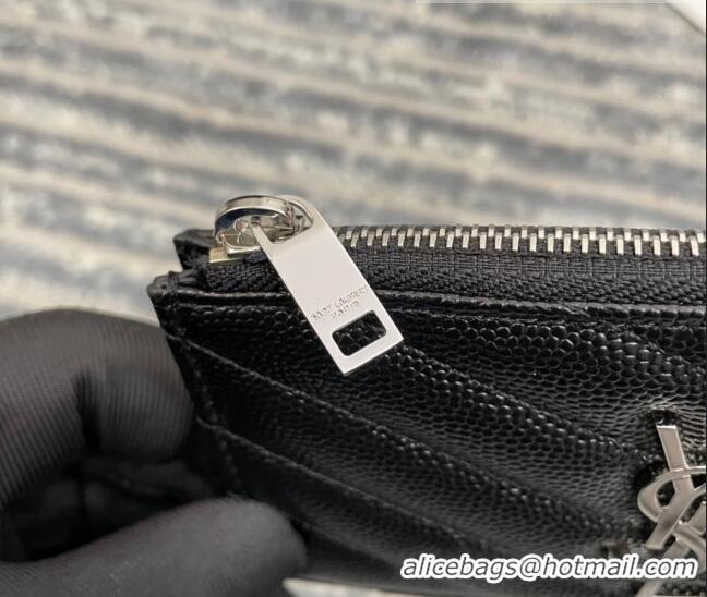 Pretty Style Saint Laurent Monogram Fragments Grained Leather Card Holders Wallet Y1520 Black/Silver 2022