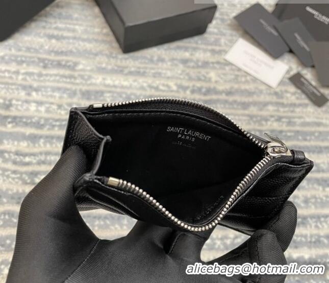 Pretty Style Saint Laurent Monogram Fragments Grained Leather Card Holders Wallet Y1520 Black/Silver 2022