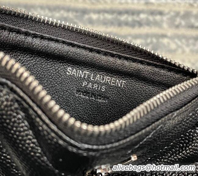 Pretty Style Saint Laurent Monogram Fragments Grained Leather Card Holders Wallet Y1520 Black/Silver 2022