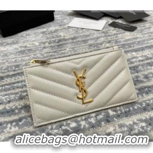 Buy Fashionable Saint Laurent Monogram Fragments Grained Leather Card Holders Wallet Y1520 White 2022