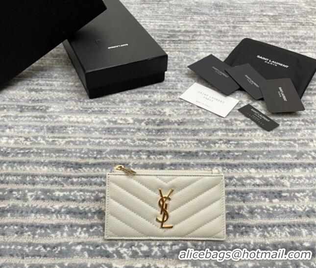 Buy Fashionable Saint Laurent Monogram Fragments Grained Leather Card Holders Wallet Y1520 White 2022