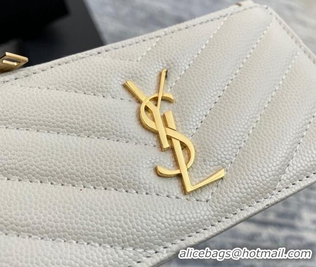 Buy Fashionable Saint Laurent Monogram Fragments Grained Leather Card Holders Wallet Y1520 White 2022