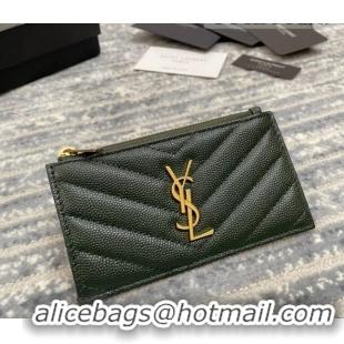 Well Crafted Saint Laurent Monogram Fragments Grained Leather Card Holders Wallet Y1520 Green 2022