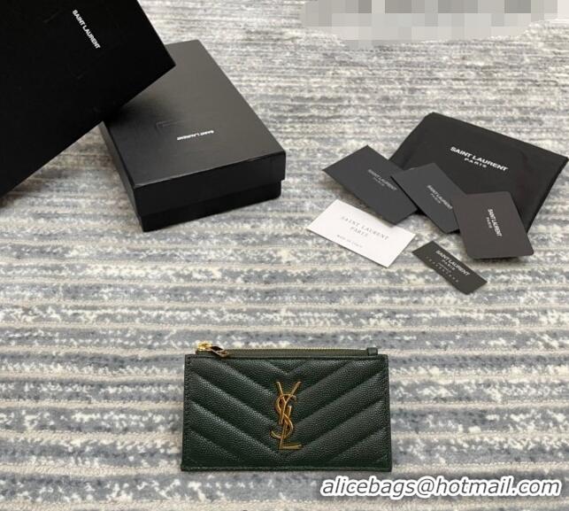 Well Crafted Saint Laurent Monogram Fragments Grained Leather Card Holders Wallet Y1520 Green 2022