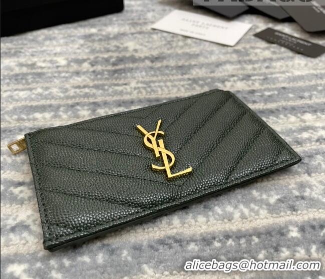 Well Crafted Saint Laurent Monogram Fragments Grained Leather Card Holders Wallet Y1520 Green 2022