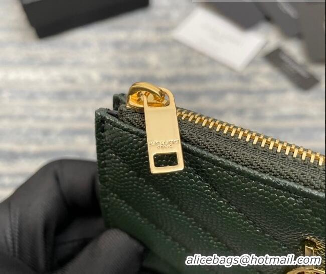 Well Crafted Saint Laurent Monogram Fragments Grained Leather Card Holders Wallet Y1520 Green 2022