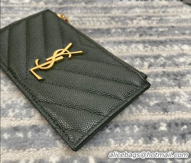 Well Crafted Saint Laurent Monogram Fragments Grained Leather Card Holders Wallet Y1520 Green 2022