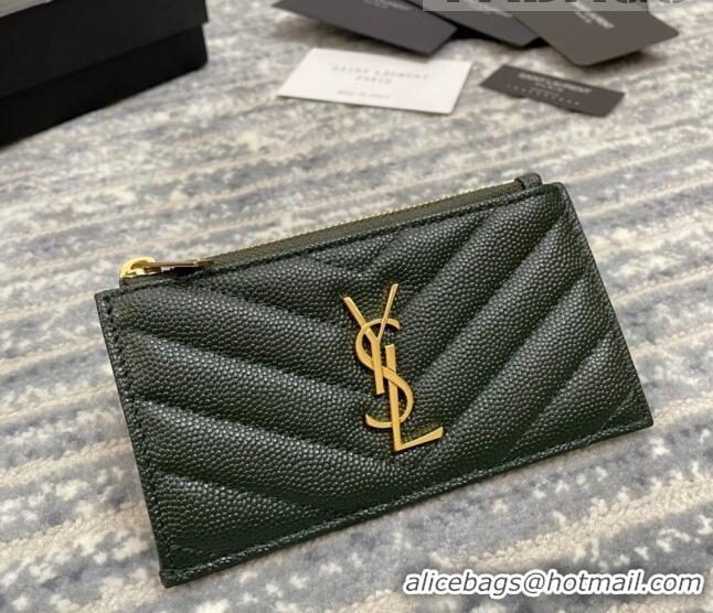 Well Crafted Saint Laurent Monogram Fragments Grained Leather Card Holders Wallet Y1520 Green 2022